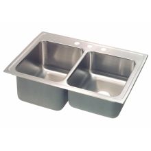 Gourmet Celebrity Stainless Steel 33" x 22" Double Basin Top Mount Kitchen Sink with 10-1/8" Depth, Quick-Clip Mounting System and Right Primary Bowl