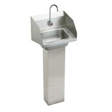 Stainless Steel Pedestal Mount Handwash Sink with Side Splashes, Mixing Valve and Sensor Faucet