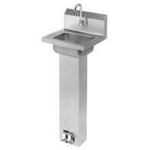 Stainless Steel Pedestal Mount Handwash Sink with Anti-Scald Mixing Valve and Sensor Faucet