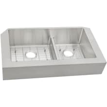 Crosstown 31-1/2" x 20-1/4" x 9" Stainless Steel Double Bowl Apron Front Sink w/Aqua Divide plus Sink Grids