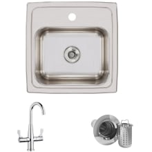 Lustertone 15" Drop In Single Basin Stainless Steel Kitchen Sink with Single Hole 1.5 GPM Kitchen Faucet