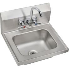 16-3/4" Single Basin Wall Mounted Stainless Steel Lavatory Sink with High-Arc Commercial Faucet - Includes Drain