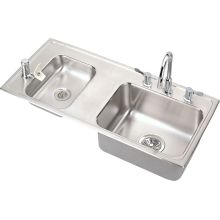 37-1/4" Double Basin Drop-In Stainless Steel Utility Sink with High-Arc Kitchen Faucet - Includes Bubbler, Drain, and Strainer