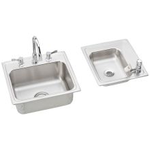 34" Double Basin Drop-In Stainless Steel Utility Sinks (2) with High-Arc Kitchen Faucet - Includes Bubbler, Drain, and Strainer