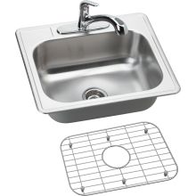 Dayton 25" Single Basin Drop-In Stainless Steel Kitchen Sink with Kitchen Faucet - Includes Sidespray, Bottom Grid, and Drain