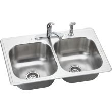 Dayton 33" Double Basin Drop-In Stainless Steel Kitchen Sink with Kitchen Faucet - Includes Drain