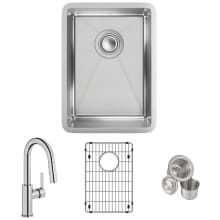 Crosstown 13-1/2" Undermount Single Basin Stainless Steel Bar Sink with Single Hole 1.8 GPM Pull Down Kitchen Faucet - Includes Basket Strainer and Basin Rack