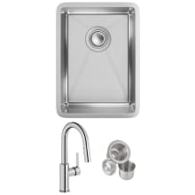 Crosstown 13-1/2" Undermount Single Basin Stainless Steel Bar Sink with Single Hole 1.8 GPM Pull Down Kitchen Faucet - Includes Basket Strainer
