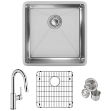 Crosstown 18-1/2" Undermount Single Basin Stainless Steel Kitchen Sink with Single Hole 1.8 GPM Pull Down Kitchen Faucet - Includes Basket Strainer and Basin Rack