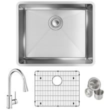 Crosstown 22-1/2" Undermount Single Basin Stainless Steel Kitchen Sink with Single Hole 1.8 GPM Pull Down Kitchen Faucet - Includes Basket Strainer and Basin Rack