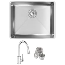Crosstown 22-1/2" Undermount Single Basin Stainless Steel Kitchen Sink with Single Hole 1.8 GPM Pull Down Kitchen Faucet - Includes Basket Strainer