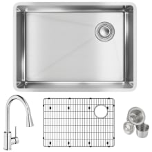 Crosstown 25-1/2" Undermount Single Basin Stainless Steel Kitchen Sink with Single Hole 1.8 GPM Pull Down Kitchen Faucet - Includes Basket Strainer and Basin Rack
