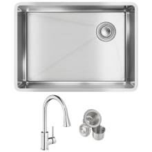Crosstown 25-1/2" Undermount Single Basin Stainless Steel Kitchen Sink with Single Hole 1.8 GPM Pull Down Kitchen Faucet - Includes Basket Strainer