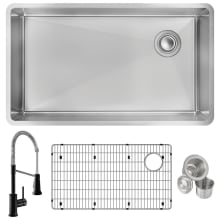 Crosstown 31-1/2" Undermount Single Basin Stainless Steel Kitchen Sink with Single Hole 1.8 GPM Pull Down Kitchen Faucet - Includes Basket Strainer and Basin Rack