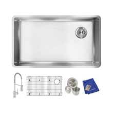 Crosstown 31-1/2" Undermount Single Basin Stainless Steel Kitchen Sink with Single Hole 1.8 GPM Kitchen Faucet, Basin Rack, Basket Strainer, and Towel