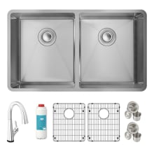 Crosstown 31-1/2" Undermount Double Basin Stainless Steel Kitchen Sink with Deck Mount 1.5 GPM Kitchen Faucet