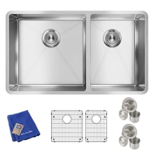 Crosstown 31-1/2" Undermount Double Basin Stainless Steel Kitchen Sink with Basin Rack and Basket Strainer