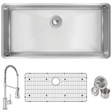 Crosstown 36-1/2" Undermount Single Basin Stainless Steel Kitchen Sink with Single Hole 1.8 GPM Pull Down Kitchen Faucet - Includes Basket Strainer and Basin Rack