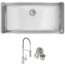 Crosstown 36-1/2" Undermount Single Basin Stainless Steel Kitchen Sink with Single Hole 1.8 GPM Pull Down Kitchen Faucet - Includes Basket Strainer