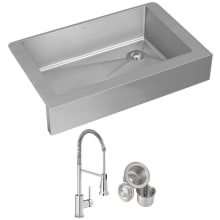 Crosstown 35-7/8" Farmhouse Single Basin Stainless Steel Kitchen Sink with Single Hole 1.8 GPM Pull Down Kitchen Faucet - Includes Basket Strainer