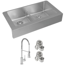Crosstown 35-7/8" Farmhouse Double Basin Stainless Steel Kitchen Sink with Single Hole 1.8 GPM Pull Down Kitchen Faucet - Includes Basket Strainer
