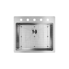 Crosstown 25" Drop In Single Basin Stainless Steel Kitchen Sink with Basin Rack