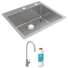 Crosstown 25" Undermount Single Basin Stainless Steel Kitchen Sink with Single Hole 1.5 GPM Water Dispenser - Includes Basin Rack