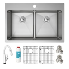 Crosstown 33" Dual Mount Double Basin Stainless Steel Kitchen Sink with Deck Mount 1.5 GPM Kitchen Faucet