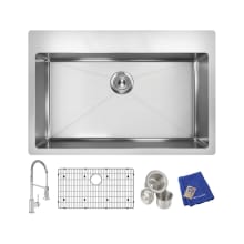 Crosstown 33" Undermount Single Basin Stainless Steel Kitchen Sink with Single Hole 1.8 GPM Kitchen Faucet, Basin Rack, Basket Strainer, and Towel