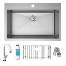 Crosstown 33" Dual Mount Single Basin Stainless Steel Kitchen Sink with Deck Mount 1.5 GPM Kitchen Faucet
