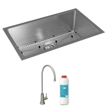 Crosstown 30-1/2" Undermount Single Basin Stainless Steel Kitchen Sink with Single Hole 1.5 GPM Water Dispenser, Basket Strainer, and Basin Rack