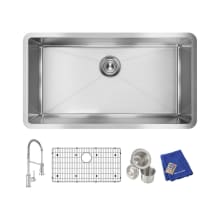 Crosstown 30-1/2" Undermount Single Basin Stainless Steel Kitchen Sink with Single Hole 1.8 GPM Kitchen Faucet, Basin Rack, and Basket Strainer