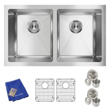 Crosstown 30-3/4" Undermount Double Basin Stainless Steel Kitchen Sink with Basin Rack and Basket Strainer