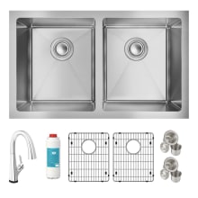 Crosstown 30-3/4" Undermount Double Basin Stainless Steel Kitchen Sink with Deck Mount 1.5 GPM Kitchen Faucet