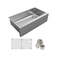 Crosstown 35-7/8" Farmhouse Single Basin Stainless Steel Kitchen Sink with Basin Rack and Basket Strainer