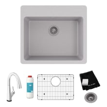 Quartz Classic 25" Drop-in Single Basin Quartz Kitchen Sink with Deck Mount 1.5 GPM Kitchen Faucet