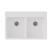 Quartz Classic 33" Drop In Double Basin Quartz Composite Kitchen Sink with Basket Strainer