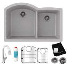 Quartz Classic 33" Undermount Double Basin Quartz Kitchen Sink with Deck Mount 1.5 GPM Kitchen Faucet