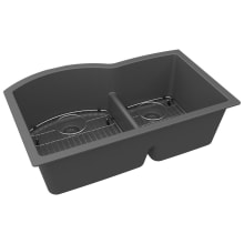 Quartz Classic 33" Undermount Double Basin Quartz Composite Kitchen Sink with Basin Rack and Basket Strainer