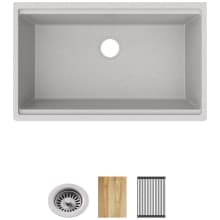 Quartz Classic 33" Undermount Single Basin Quartz Composite Kitchen Sink with Basket Strainer, Roll Up Drying Rack, and Cutting Board