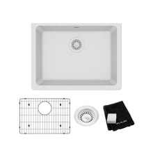 Quartz Classic 24-5/8" Undermount Single Basin Quartz Composite Kitchen Sink with Basin Rack and Basket Strainer