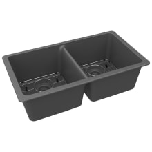 Quartz Classic 33" Undermount Double Basin Quartz Composite Kitchen Sink with Basin Rack and Basket Strainer