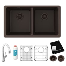 Quartz Classic 33" Undermount Double Basin Quartz Kitchen Sink with Deck Mount 1.5 GPM Kitchen Faucet