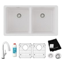 Quartz Classic 33" Undermount Double Basin Quartz Kitchen Sink with Deck Mount 1.5 GPM Kitchen Faucet