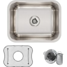 Lustertone 14-1/2" Undermount Single Basin Stainless Steel Kitchen Sink with Basin Rack and Basket Strainer