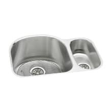 Harmony Lustertone Stainless Steel 26-3/4" x 20" Double Basin Undermount Kitchen Sink with Left Primary Bowl, 10" Depth, Rounded Basin Corners, Bottom Grid, and Drain Fitting