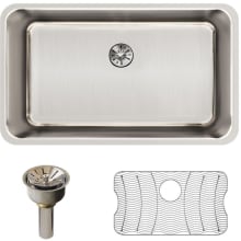 Lustertone 30-1/2" Undermount Single Basin Stainless Steel Kitchen Sink with Basin Rack and Basket Strainer