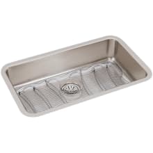 Lustertone 30-1/2" Undermount Single Basin Stainless Steel Kitchen Sink with Basin Rack and Basket Strainer
