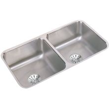 Gourmet 31-3/4" Double Basin Undermount Stainless Steel Kitchen Sink - Includes Perfect Drain Assembly