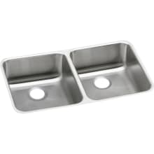 Gourmet Lustertone Stainless Steel 30-3/4" x 18-1/2" Double Basin Undermount Kitchen Sink with Right Primary Bowl, and 10" Depth